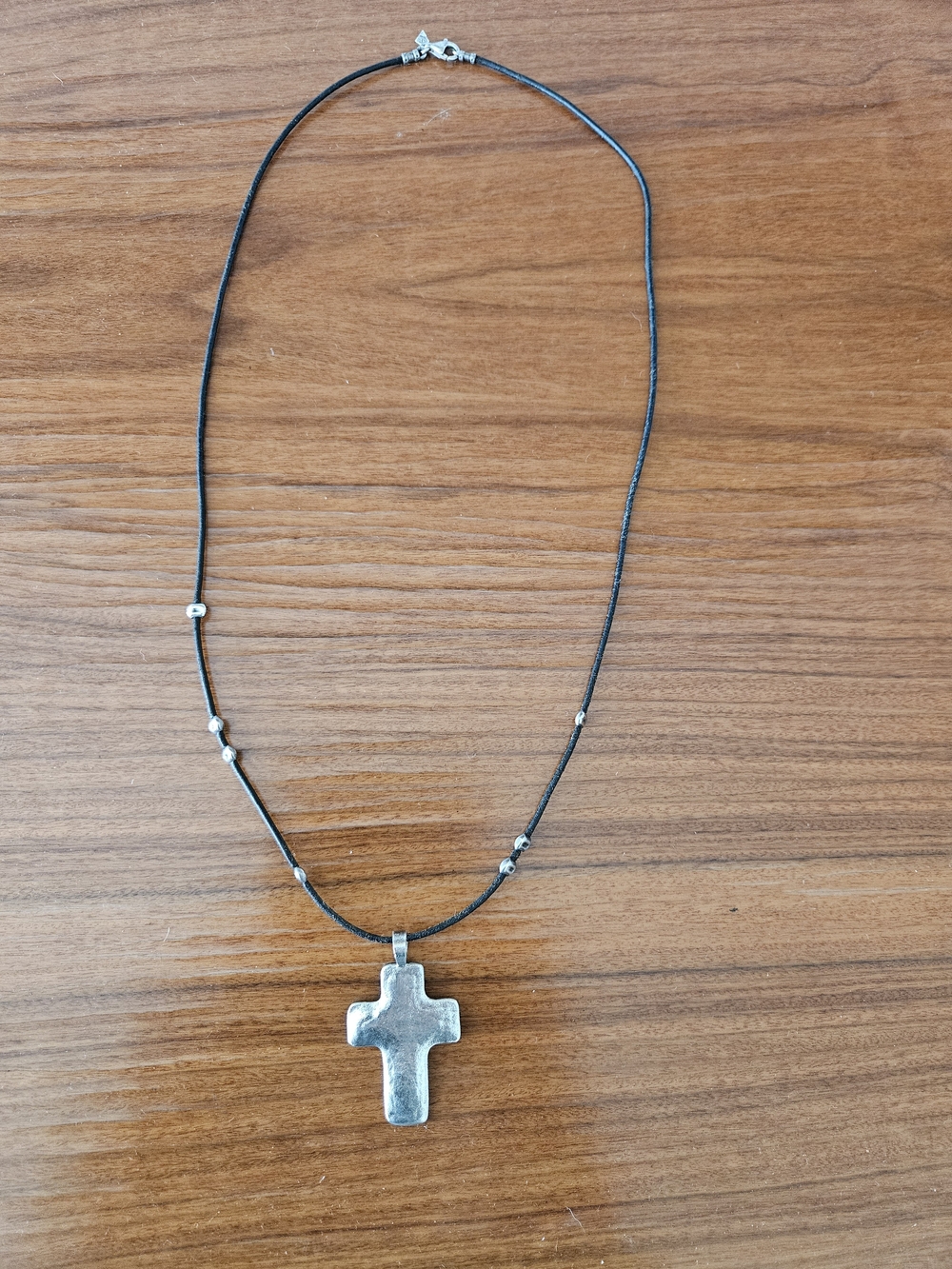 Silpada Sterling Silver Hammered Cross With Leather Cord Necklace .925 Silver